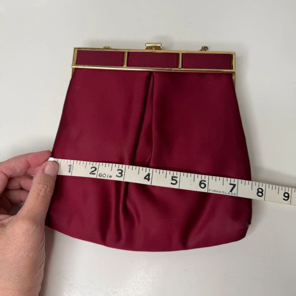 Miss Lewis Clutch Bag Womens Burgundy Satin Chain Strap Vintage Glam OS